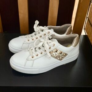 Steve Madden Pingo White Sneakers with Gold Accents Sequins